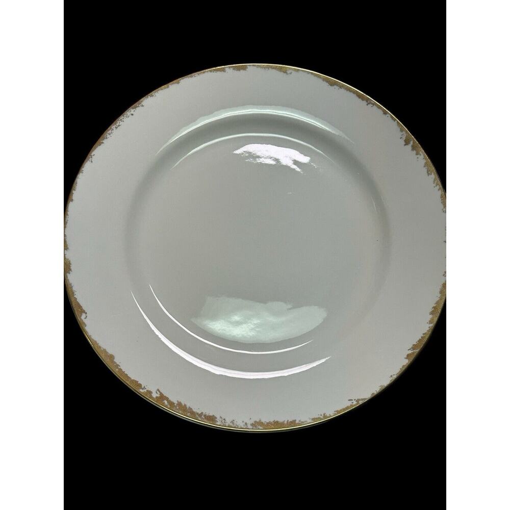 Lot of 12 The Cellar Made In Bangladesh White Dinner Plate With Gold Trim 10.25”